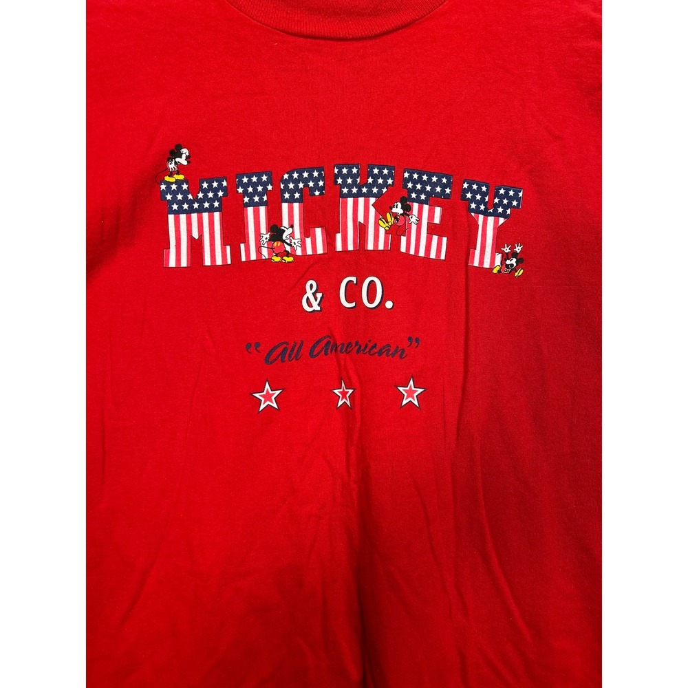 Vintage Mickey & Co All American Red T-Shirt Large Patriotic Disney L #2130